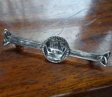 vintage 2.5" SILVER celtic viking boat & knot bar brooch -C659