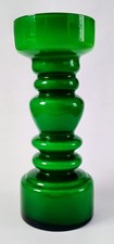 Vintage Japanese Scandi-style Cased Hooped Glass Vase | Green & White