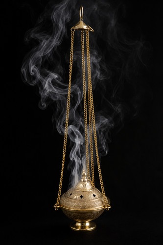 Ornate brass hanging censer - brass,