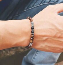 6mm Tiger's Eye With Matt Onyx Bracelets Men Women Bracelets *UK*