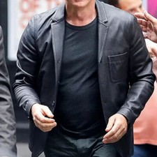 Mens Black Blazer Casual Biker Bomber Vintage Real Leather Blazer Jacket