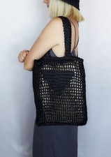 Black Raffia Tote Bag, Straw Tote, Handmade Tote Bag, Crochet shopper, mesh tote