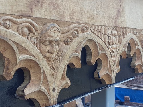 Hand carved gothic tracery oak