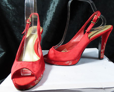 Shellys London red floral peep toe slingback high heel shoes UK 7,   EU 40