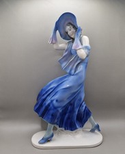 Vintage 1930's Art Deco Figurine of Lady in a Blue Hat