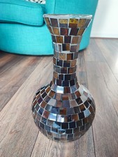 Large Handmade Glass Mosaic Vase Mirrored Multi-colour 38x18cm Minor Chips