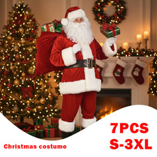 7PCS Adult Santa Claus Costume Father Outfit Christmas Flannel Suit Mens Fancy