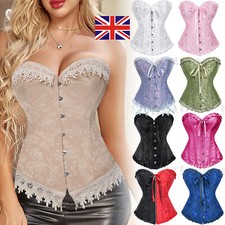 Womens Overbust Boned Corset Burlesque Basque Top Lace-Up Costume Fancy Dresses