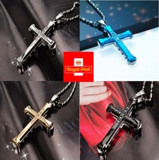 New Stainless Steel Cross Bamboo Joint Necklace Crystal Pendant Chain UK Seller