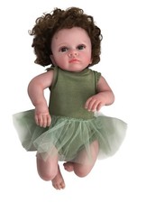 Reborn Baby Doll with Curly Hair & Green Dress, Nappy 50cm Realistic Lifelike 