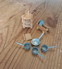 Dol-Toi Dolls House Wooden Shelves Unknown Make Saucepans Frying Pan Plates Rack
