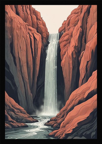 Waterfall beautiful framed - waterfall,