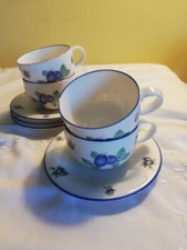 Set Of 4 DOULTON Everyday BLUEBERRY Fine China Cup & Saucers 