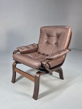 Vintage Danish Brown Leather Bentwood  Lounge Chair 1980s Retro MCM EB9872 MBEN