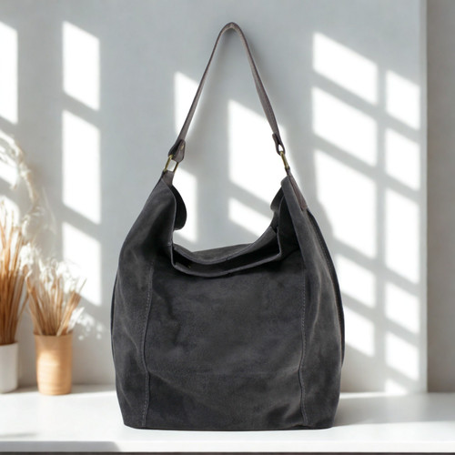 Real suede bucket shoulder bag - suede,