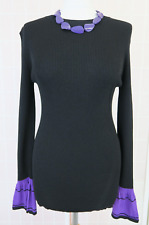Studio By Preen Jumper Size 10 Black Purple Flare Cuff Ribbed Thin Knit Stretch