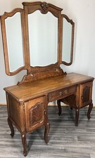 Vintage Dressing Table with Mirror French Louis Oak Vanity Table Makeup LOT 4519