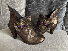 Size 7 (40) Irregular Choice Miaow ankle boots in bronze/copper  With cat Detail