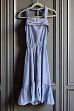 Vintage 70s Blue Cotton Halterneck Summer Dress Size 10 Boho Hippie Festival