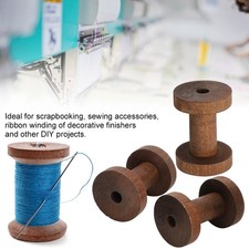 3Pcs Wooden Spools Reels Dark Brown Chic Bobbins For Crafts DIY Sewing Threading