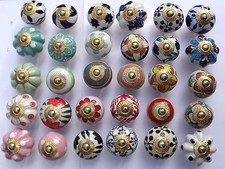 Ceramic Door Knobs Handles Drawer cupboard wardrobe porcelain china pulls brass