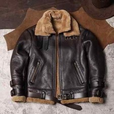 Men's B3 RAF Brown Bomber Flying Aviator Vintage Fur Coat Real Leather Jacket