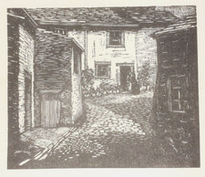 COTTAGES AT GRASSINGTON - YORKSHIRE DALES : 1952 Print of a Woodcut by GREENWOOD