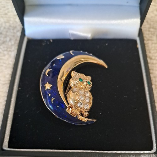 Vintage enamel crystal owl - enamel, &