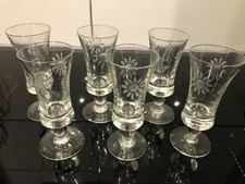 SET OF 6 VINTAGE ETCHED SHERRY/LIQUEUR GLASSES FLOWER & LEAF DESIGN PERFECT