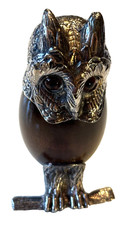 Rare Vintage/Antique Hinged-lid Wooded Body Owl Inkwell/holder with Glass Eyes