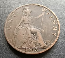 1913 Penny - King George V British Bronze Coin