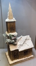 Wooden Christmas Model Decoration Winter Church Large Handmade Rustic 