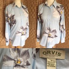 ORVIS Light Blue White LARGE FLORAL PRINT Blouse Shirt S 10 12 BUSINESS Casual 