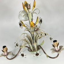 Vintage Italian Large Metal Toleware Chandelier with Acrylic Crystal Flowers