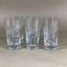 Set of 6 Vintage Etched Thistle Design Glass Tumbler Glasses