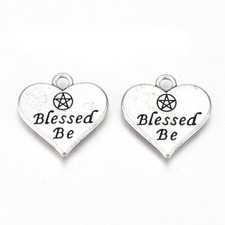 Tibetan Silver BLESSED BE Charms Heart word quotes 19mm Double Sided 10pcs Q100