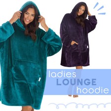 Ladies Oversized Blanket Hoodie Lounge Cosy Top Wearable Blanket Plush Fleece UK