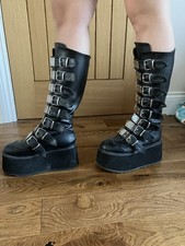 Pair of Gothic Demonia Damned 318 Black Knee High Platform Boots Size UK 5