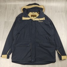 Men's Vintage Retro Y2K Timberland Weathergear Hooded Rain Jacket Coat Blue M