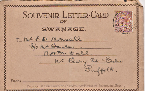 Swanage old letter - yr, card