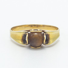 Vintage Art Nouveau Style Tiger’s Eye Solitaire Ring 14ct Yellow Gold N 1/2