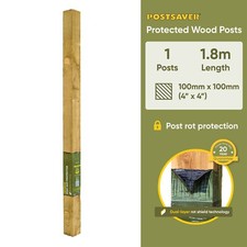 Fence Post 4" x4" (100mm) 1.8m Postsaver Rot Protector Fitted on UC4 Treated 