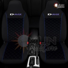 Isuzu D-Max 1+1 Luxury Quilted Black Seat Covers with Blue Piping and Logo
