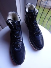 Vintage Bianco Navy Blue Leather + Real Sheepskin Lining Walking Boots UK 7 40