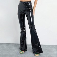 Black Vinyl Flared Trousers