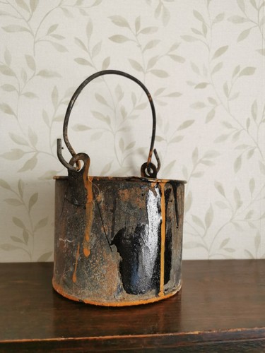 Vintage metal paint kettle - vintage,