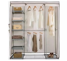 Wardrobe Cream Fabric Customizable Modular 169 x 174 x 46 cm Triple