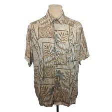Vintage Puritan Hawaiian Shirt Mens Medium Beige Bamboo Print Aloha Island Style