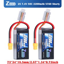 2x Zeee Short 7.4V 2200mAh 2S Lipo Battery XT60 50C for Car Boat UAV Drone Model