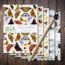 British Insects A6 Plain Recycled Paper Pocket Notebooks Bugs Bees Butterfly